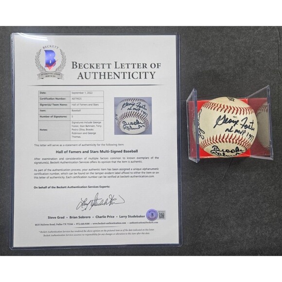 George Foster, Tony Oliva, Brooks Robinson, George Thomas -Signed Baseball - BAS - Picture 1 of 10